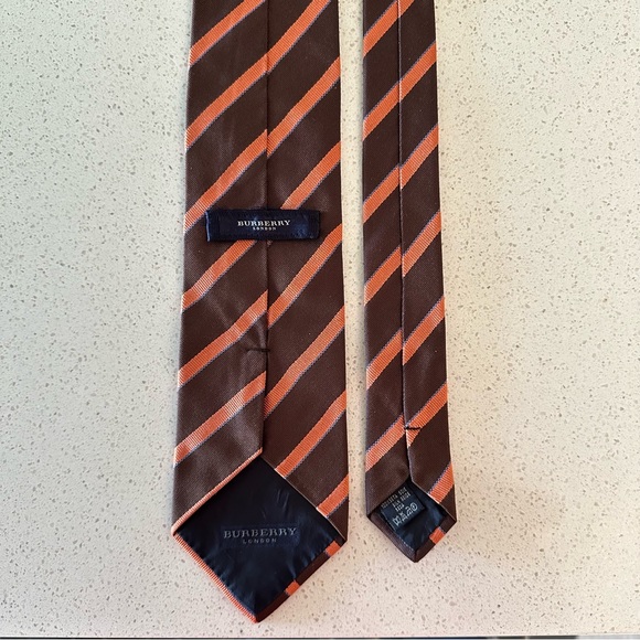 Burberry Brown Orange Striped Silk Tie - Picture 3 of 8
